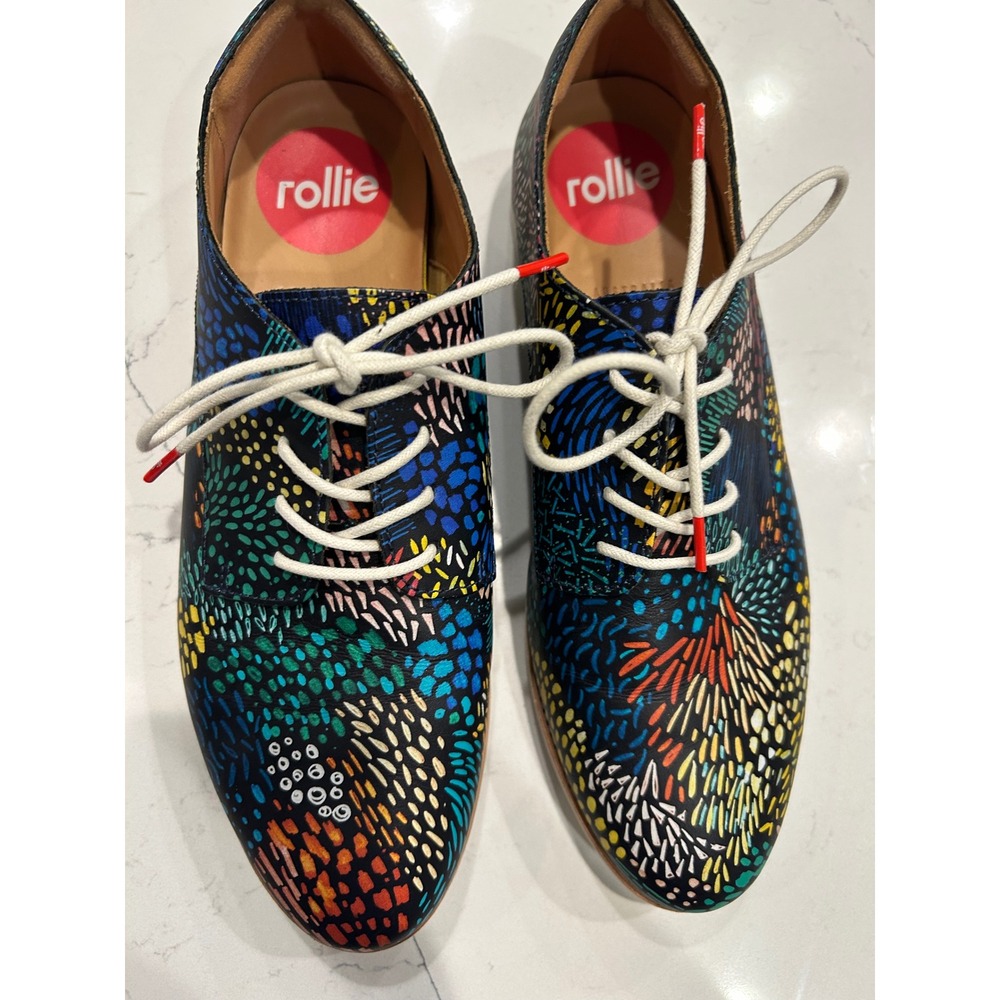 Rollie Derby Shoes Multi-Color Abstract Print Leather Lace Up Oxfords 40